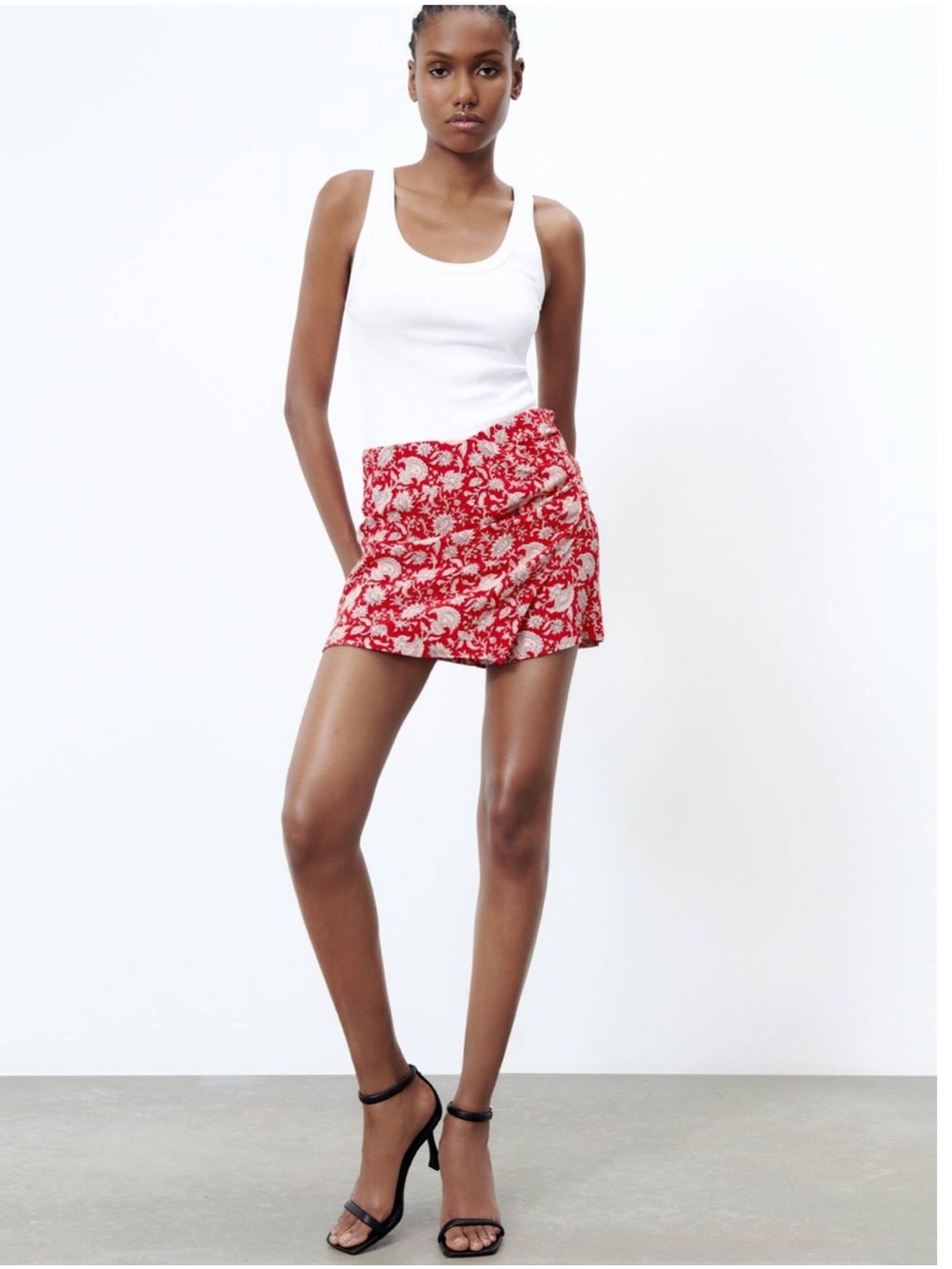 Zara Red Floral Mini Skort